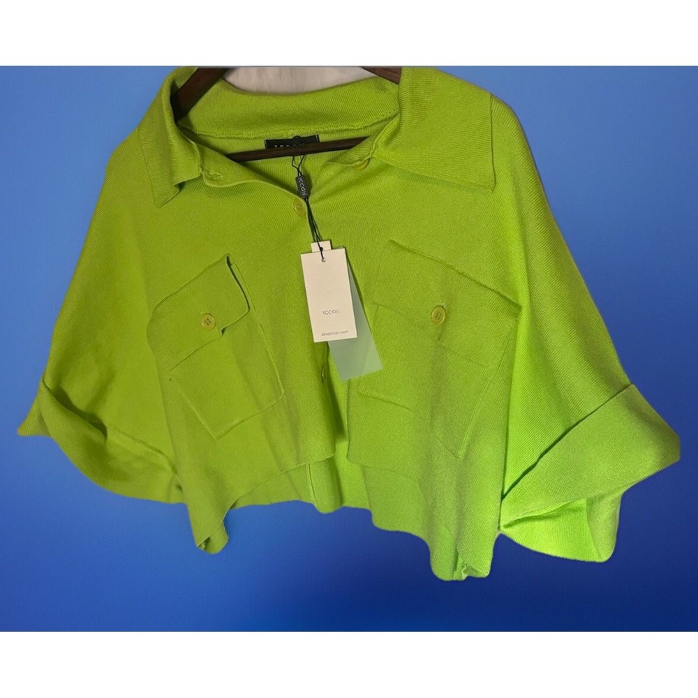 Iccon Chunky Knit Neon Tribal Crop Poncho Cardigan Sweater XXL Colorful boxy NEW